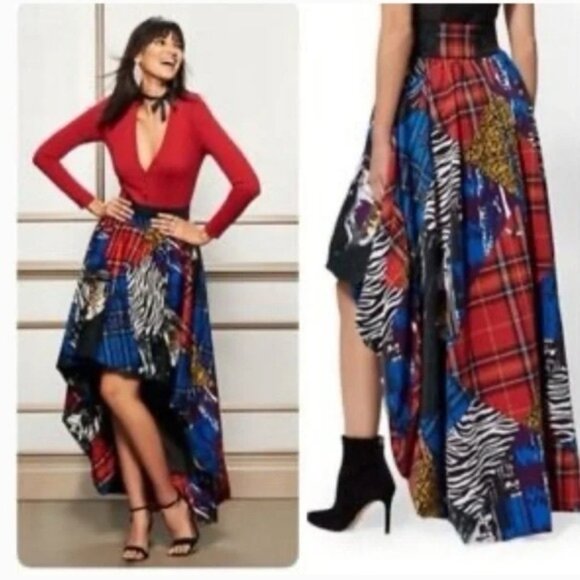 NWT NY & CO 7TH AVENUE DESIGN mixed Print Hi Low Bubble Lined Skirt Size S